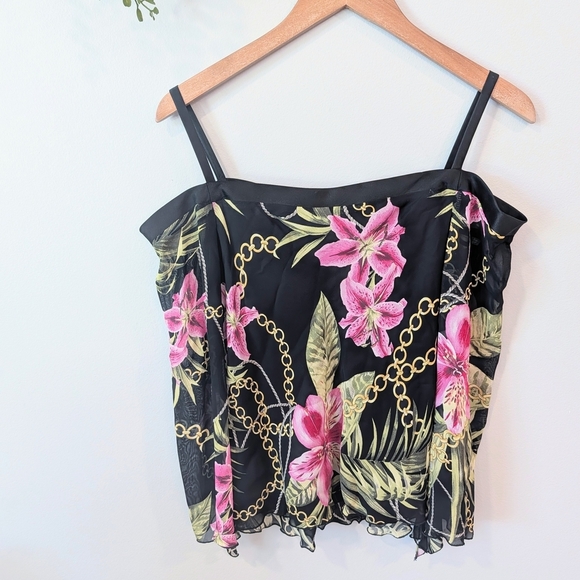 Joseph Ribkoff Black Camisole with Pink Floral Design - Picture 4 of 7